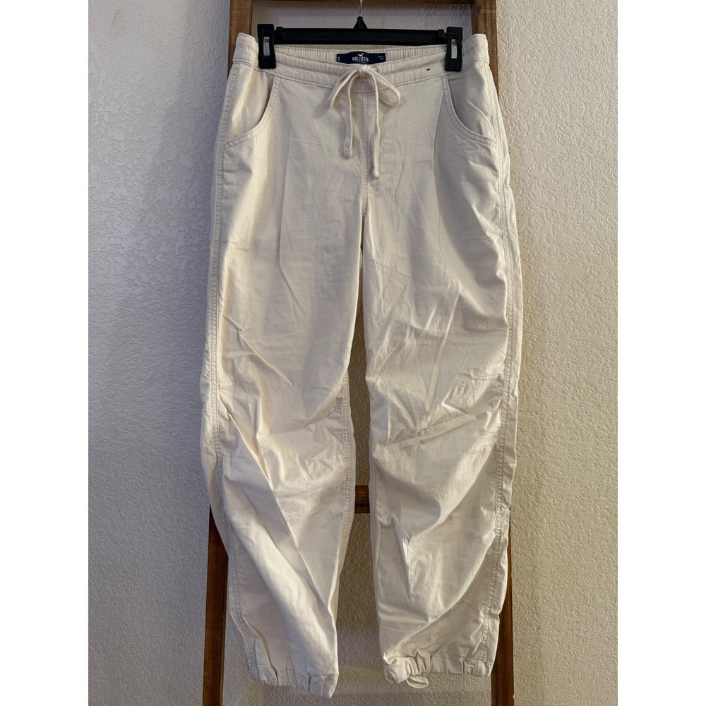 Hollister Adjustable Rise Parachute Baggy Pants Cream Off White Joggers Small